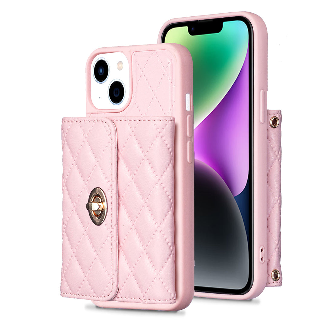 BF21-Style For iPhone 14 Plus Card Holder Phone Case PU Leather TPU Kickstand Cover with Shoulder Strap BF21-Style For iPhone 14 Plus Card Holder Phone Case PU Leather TPU Kickstand Cover with Shoulder Strap